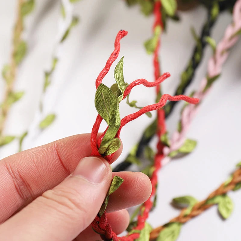ruban tressé feuilles vertes artisanal 10m polyestere jute decoration mariage garden diycraft vert rouge