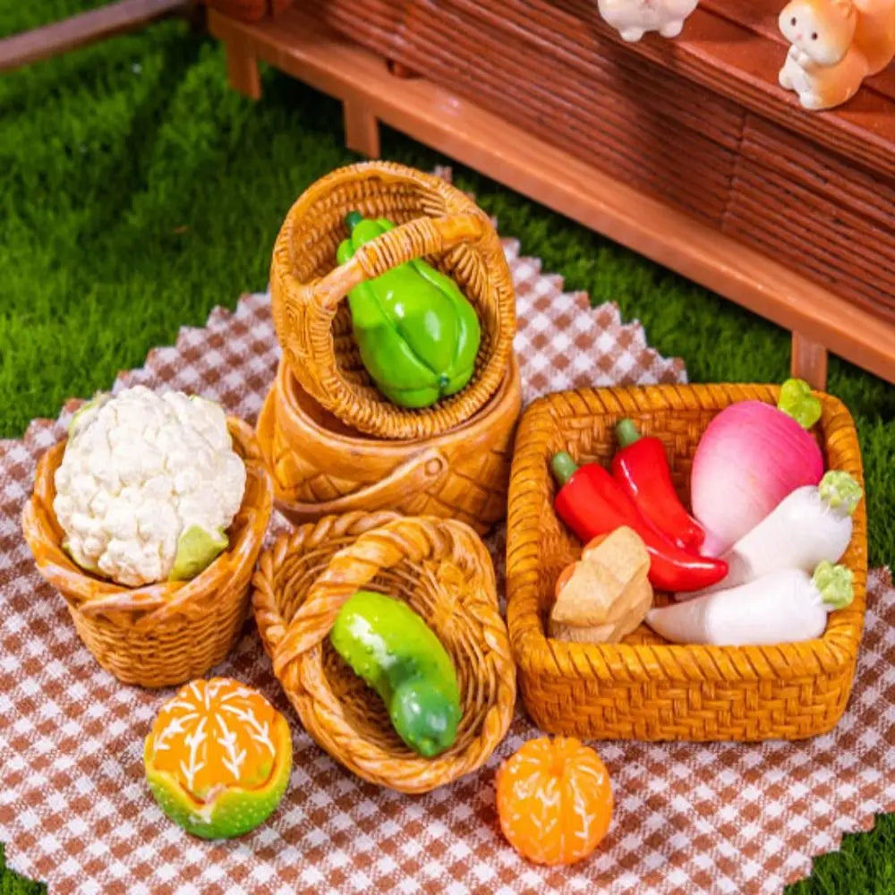 paniers rangement miniature resine tressée rotin fruits légumes animaux rustique décoration maison poupée