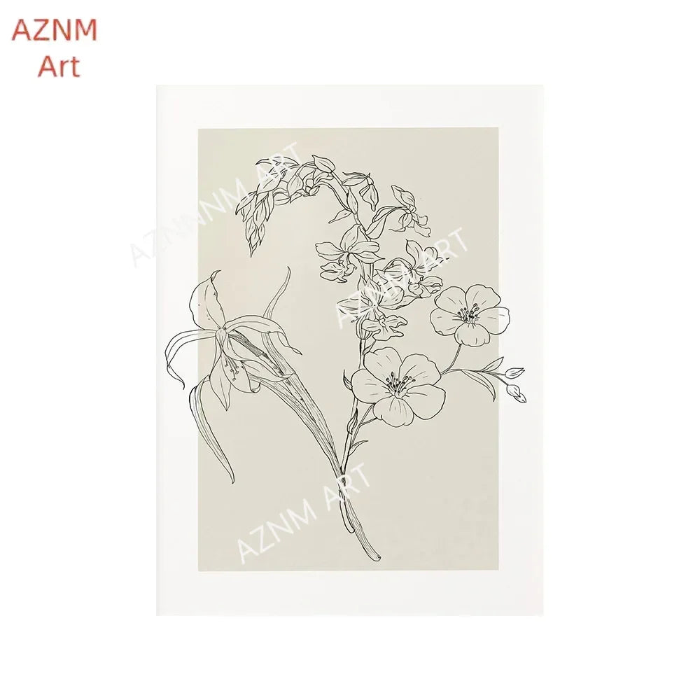 affiches art minimalistes toile simples dessins floraux noir beige clair cadres bois chambre salon