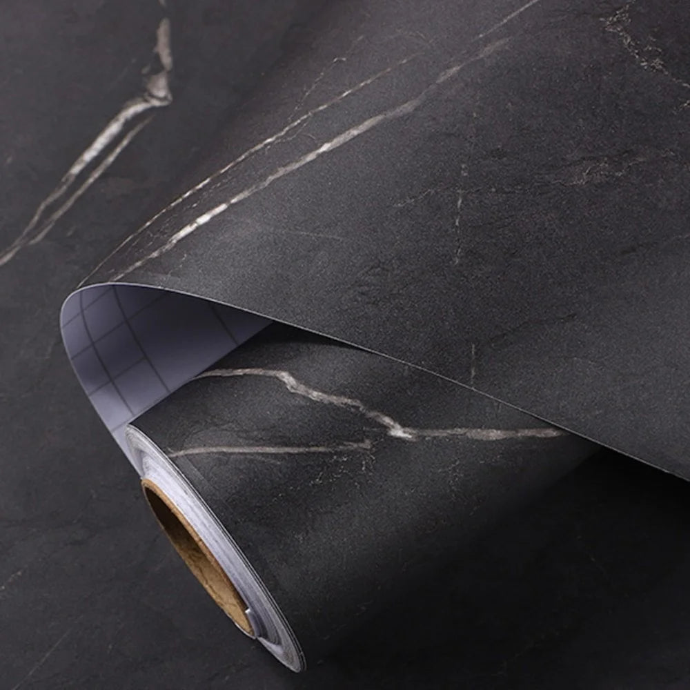 papier peint autocollant vinyle marbre noir mat adhésif mural cuisine meuble décoration