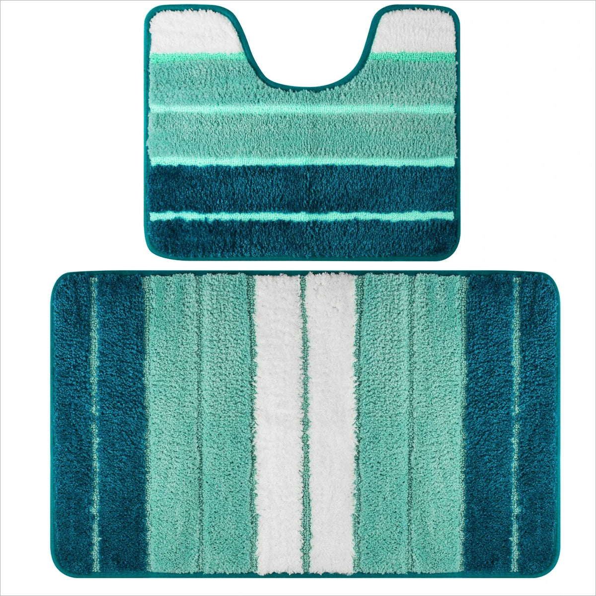 tapis bain ensemble deux pièces gris blanc noir rayé texture duveteuse moderne antidérapant respectueux