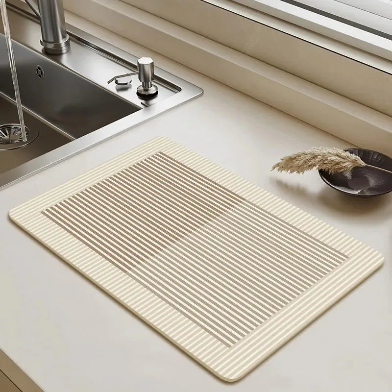 tapis séchage vaisselle cuisine beige clair motif rayures horizontales moderne absorbant antidérapant étanche