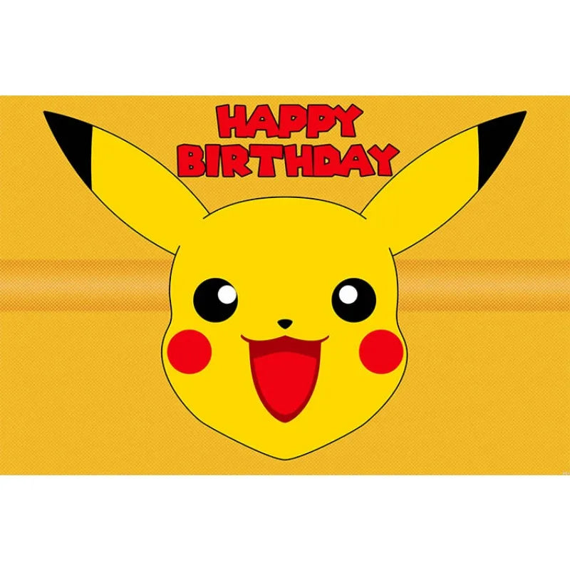 décoration anniversaire enfant pikachu happy birthday fond illustration vinyle poster Jaune Bleu