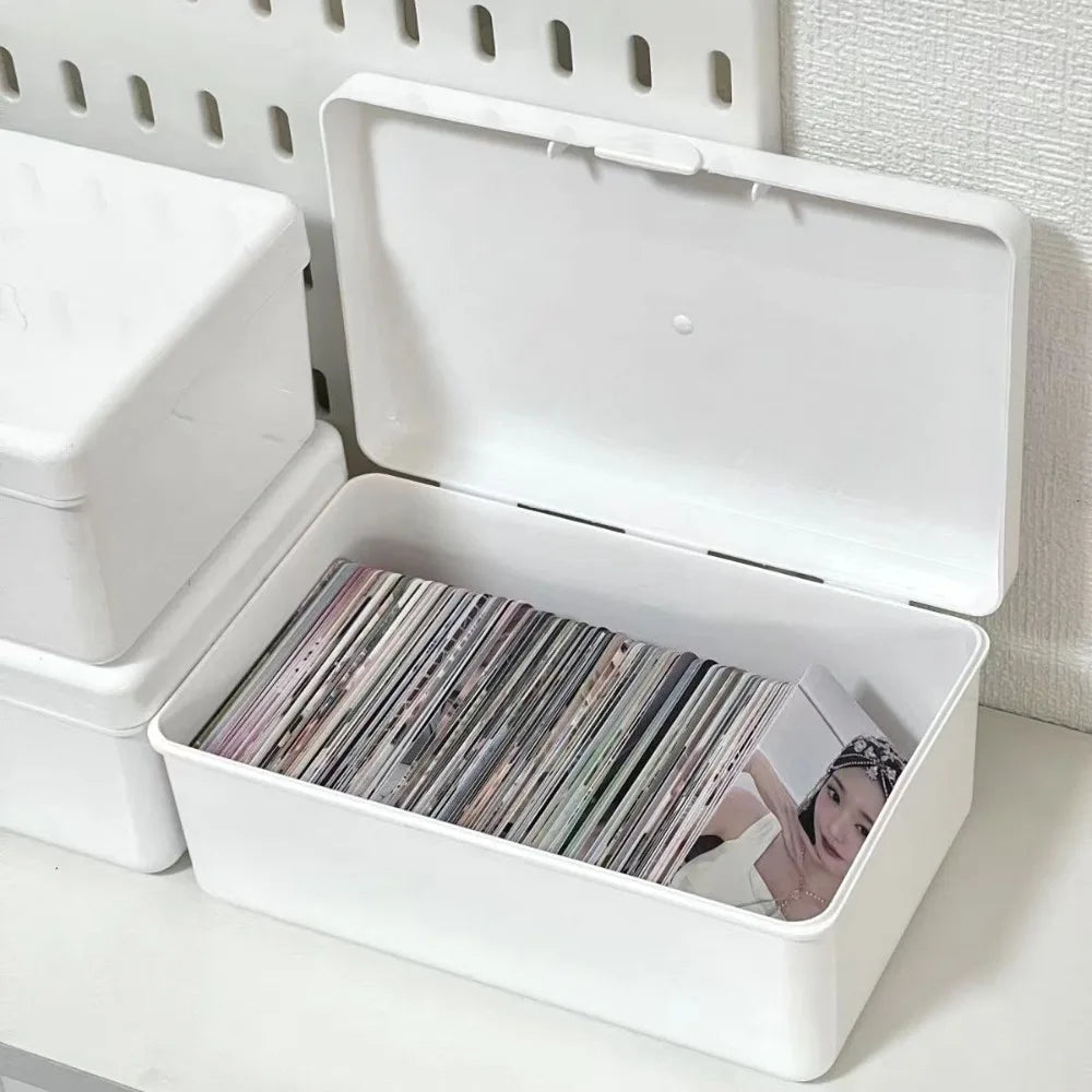 boîtes rangement blanc empilables couvercle rabattable poignée moderne rangement photos cartes organisation minimalistes
