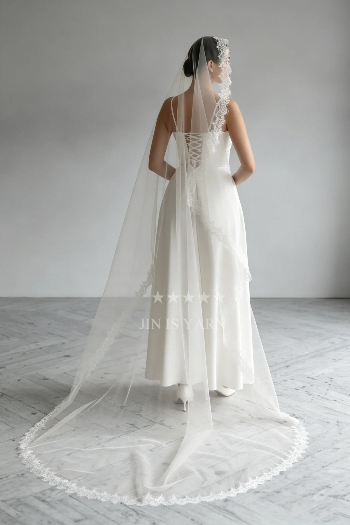 voile mariée blanc dentelle fine bord dentelle clips métalliques classique opacité monocouche
