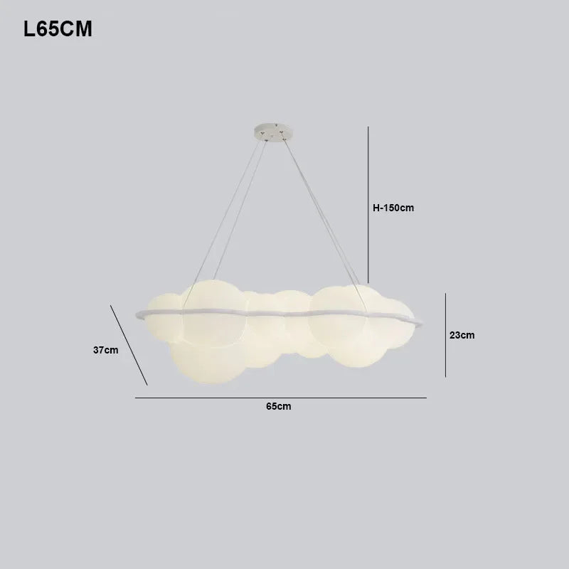 luminaire suspendu nuage moderne sphères lumineuses transparence partielle minimaliste fixations câbles métalliques