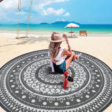 tapis circulaire extérieur motif mandala moderne imperméable pelouse plage pique nique