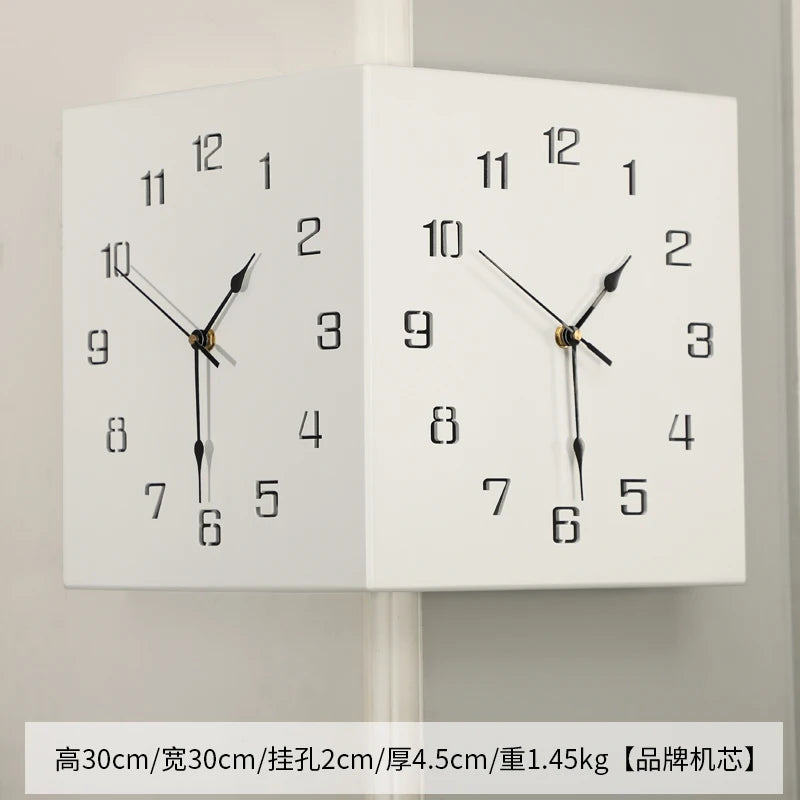 horloge murale moderne double face bois texture minimaliste date heure salon