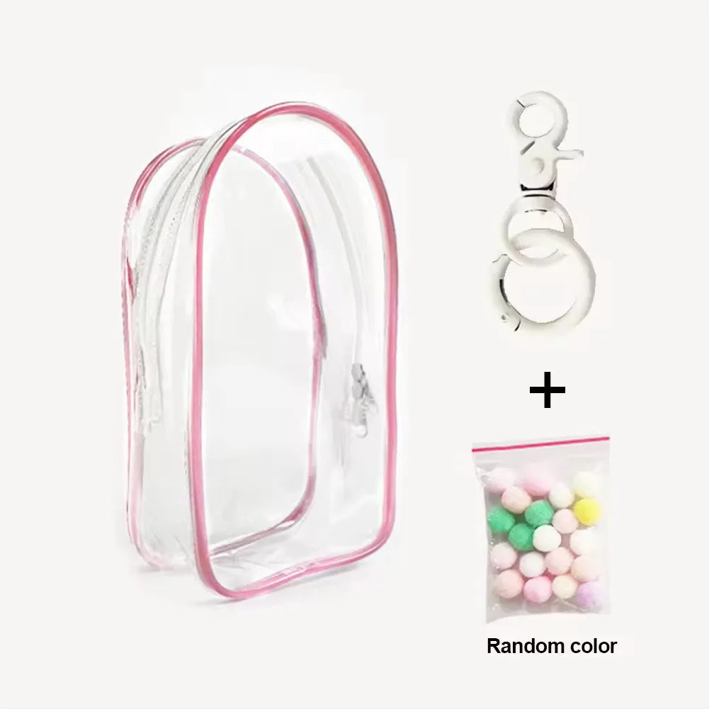 sac main transparent moderne chaîne métallique personnage peluche pompons colorés tendance adulte fille garçon