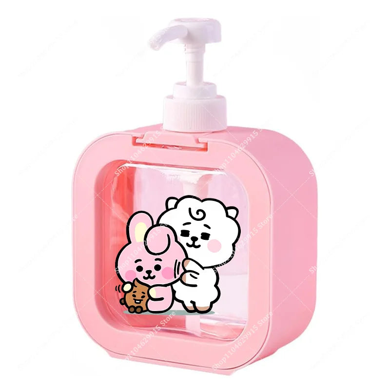 distributeur savon liquide pompe plastique rose transparent personnage animé mignon bouteille shampoing mains cadeau