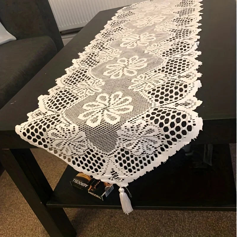 nappe dentelle florale transparente vintage blanche simple décoration maison table blanc crème motifs ajourés
