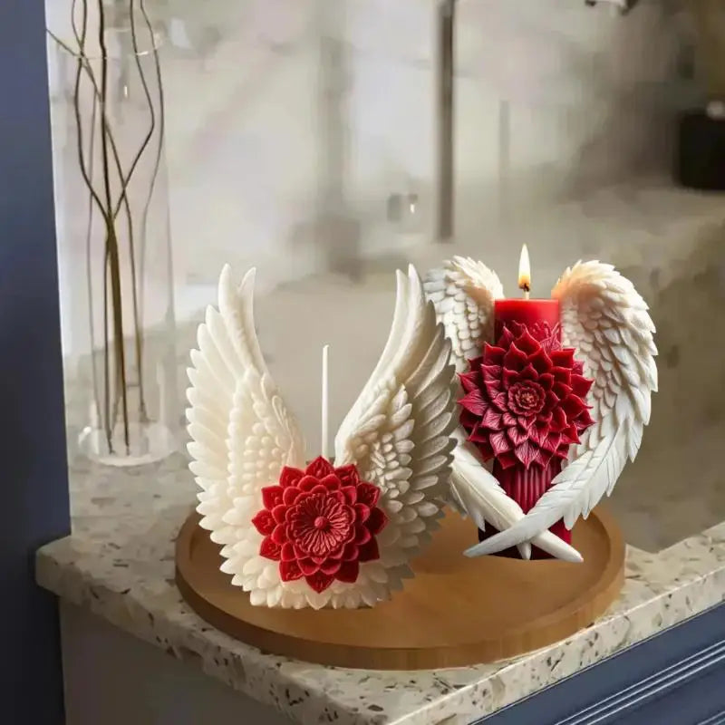 silicone moule artisanal bougie aile fleur relief feuilles rouge blanc décoration fabrication cire soja