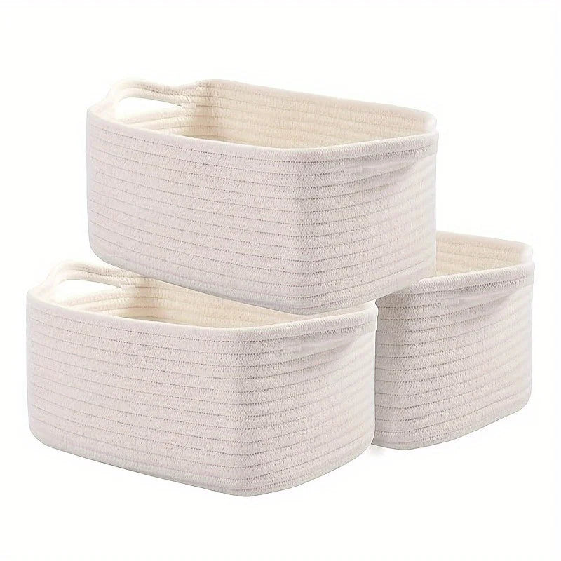 panier rangement tissu lin tressé multifonctionnel blanc cassé rustique minimaliste