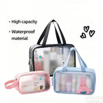 sac rangement transparent cosmétiques imprimé animaux poignée souple rose bleu clair moderne pratique voyage
