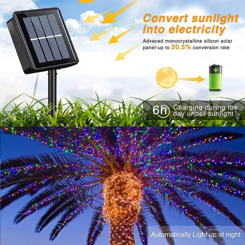 guirlande lumineuse solaire multicolore moderne modes ip67 étanche 300 led 33m