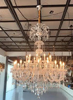lustre cristal transparent classique 10 lumières baroque salon decoration chrome poli câbles fixation