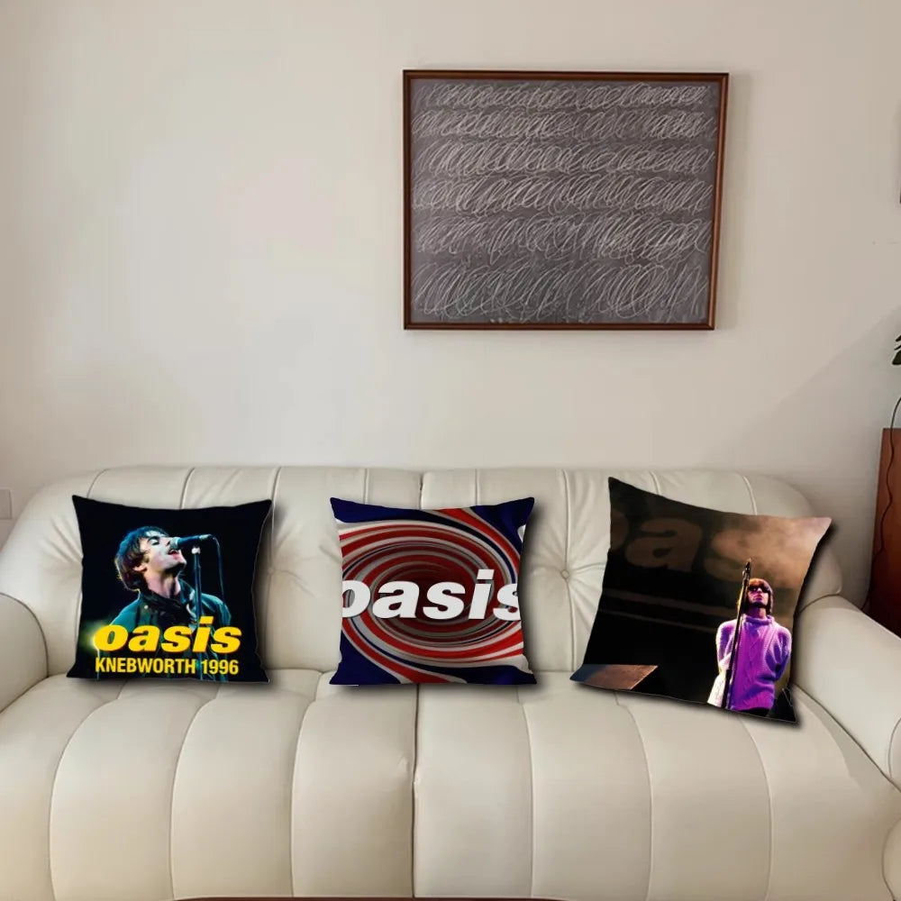 taie d'oreiller carrée 40x40cm polyester imprimé oasis knebworth 1996 rock pop disco vinyl spiral