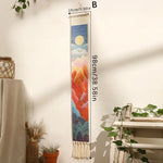 tenture murale bohème paysage montagnes soliel coton orange rouge bleu beige blanc minimaliste