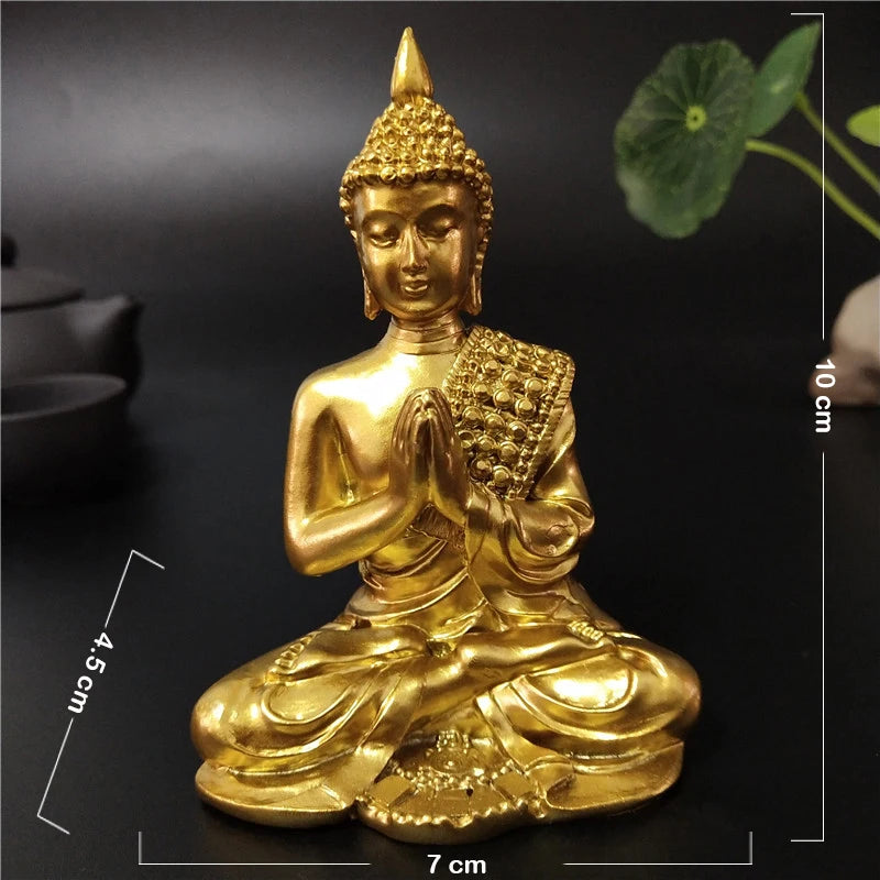 statue bouddha dorée détaillée classique traditionnel ornement feng shui maison artisanat résine