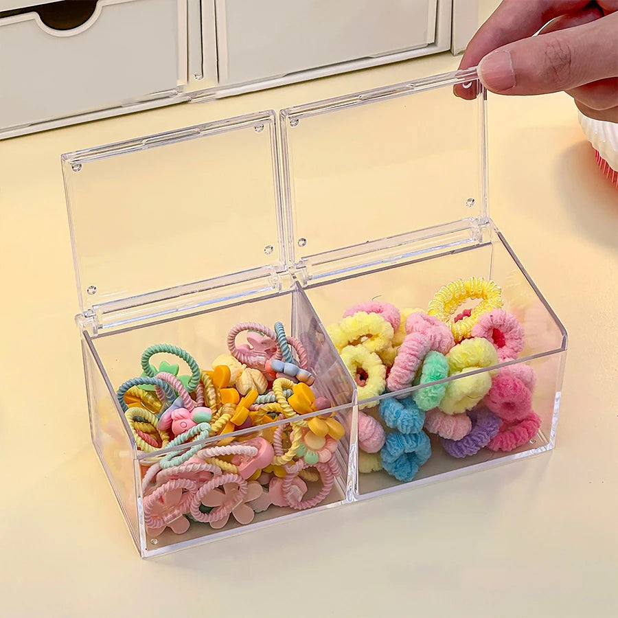 boîtes rangement transparentes multifonctionnelles accessoires cheveux élastiques barrettes modernes minimalistes compartments organisateur