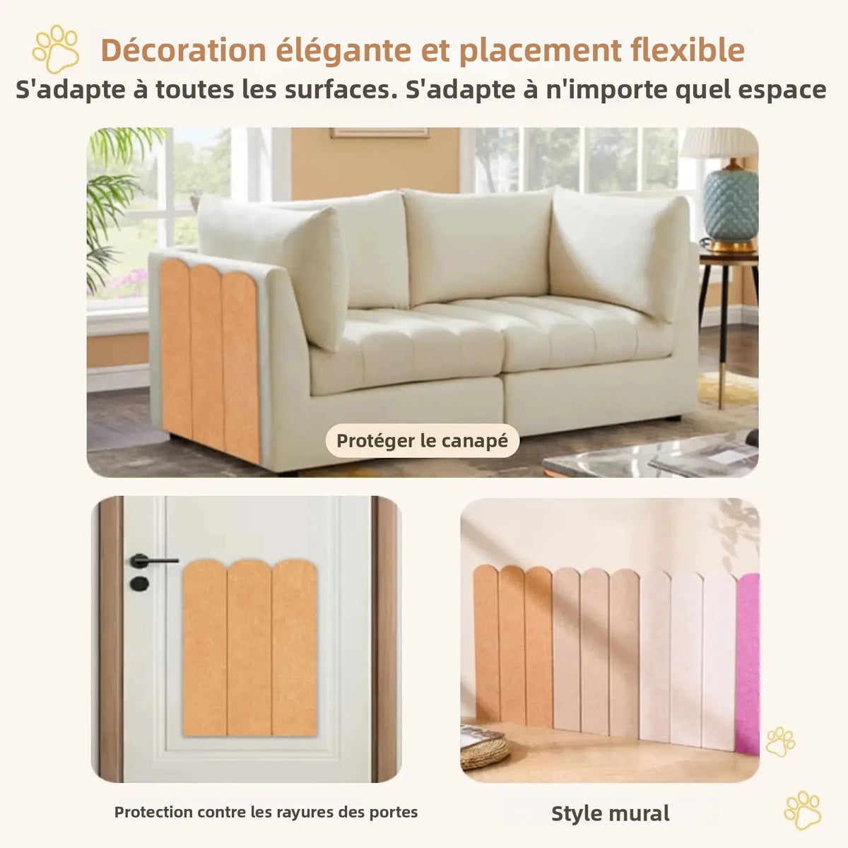 tapis adhésif protection canapé griffes chat panneau texturé bois arrondi moderne orange beige grisclair