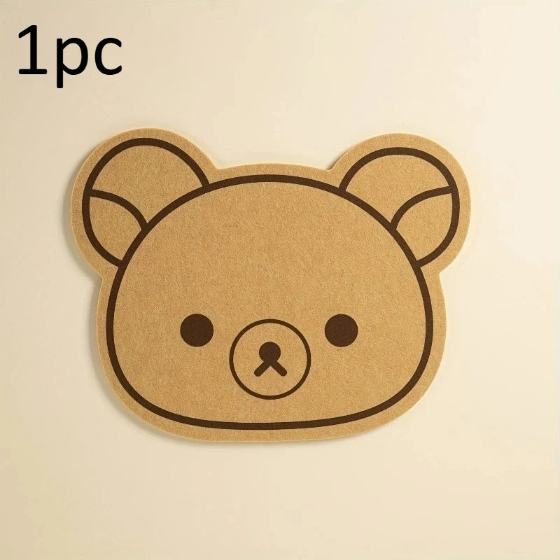 tapis dessin animé nounours mignon oreilles visage marbre clair polyester oval