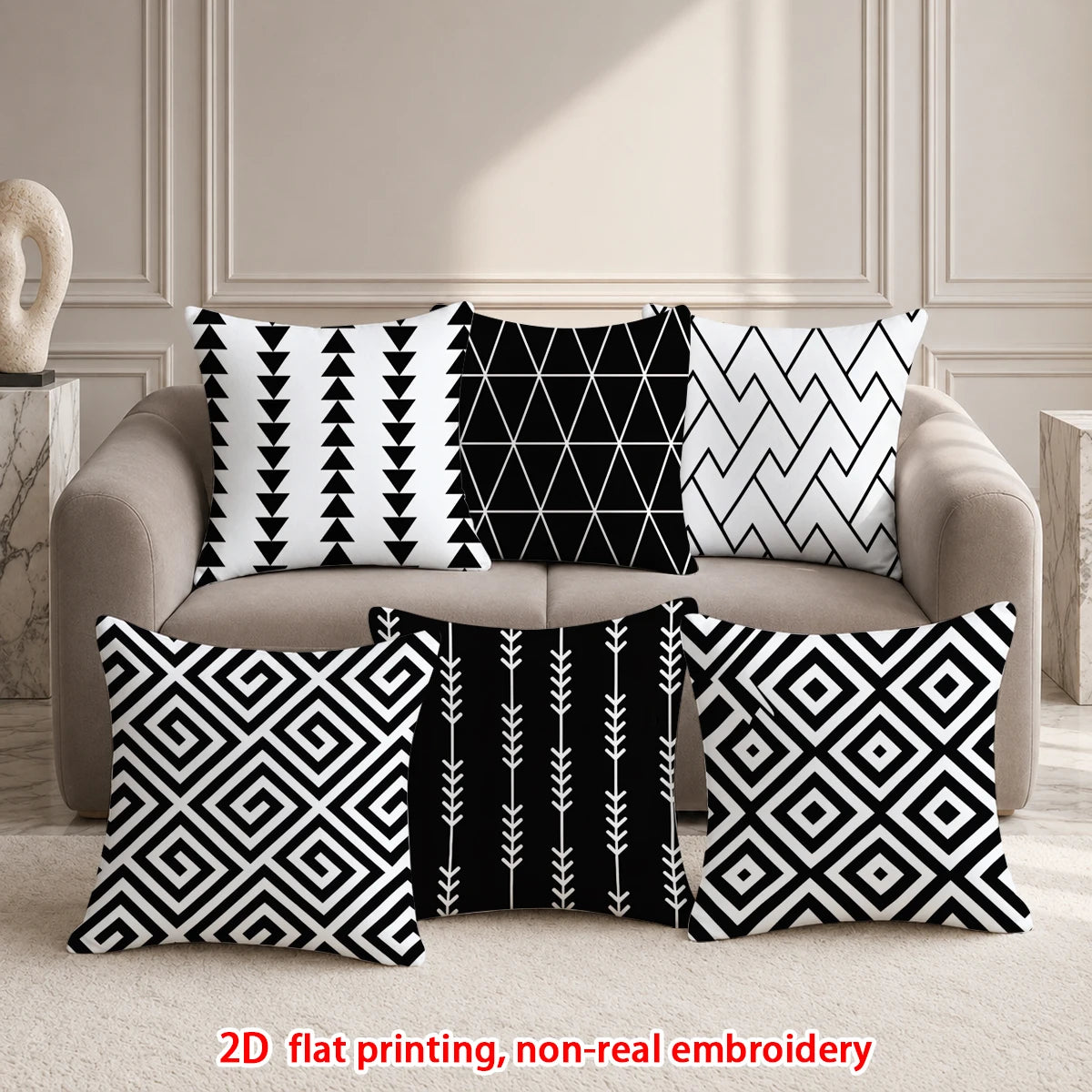 lot quatre housses coussin géométriques noir blanc modernes canapé salon chambre