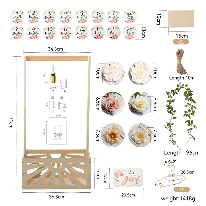 panier bébé bois rustique motifs floraux support mural accessoires enfant storage decoration chambre