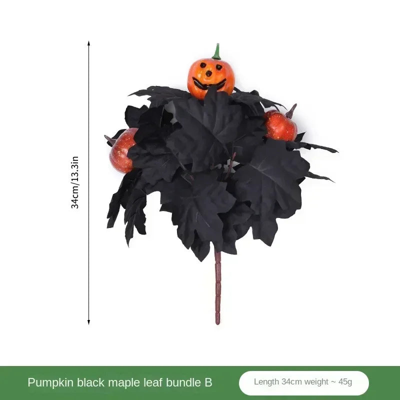 décoration halloween citrouille feuilles noires bouquet artificiel soie vase tableextérieur 32cmbranches