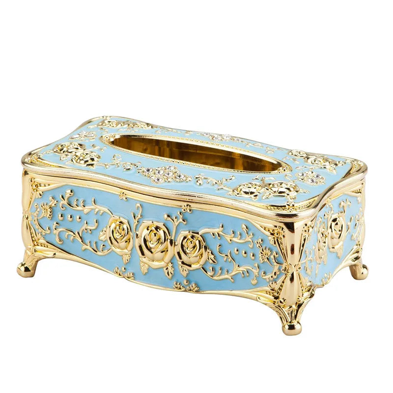 boîte mouchoirs ornements floraux strass blanc or rouge