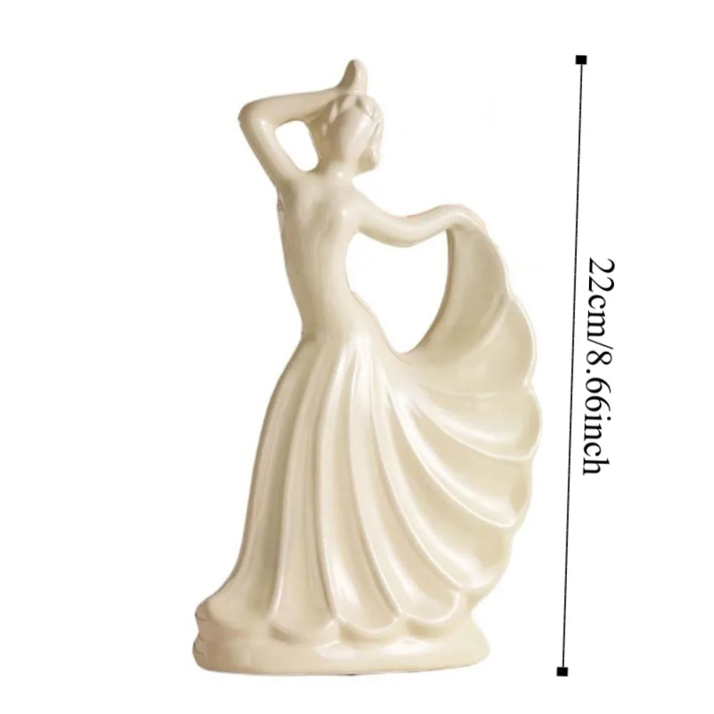 statue décorative femme dansante or argenté céramique email finition polie moderne élégante intérieur 22cm