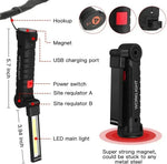 lampe torche multifonction rechargeable aimantée led puissante interrupteur réglages moderne pratique camping travauxurgence