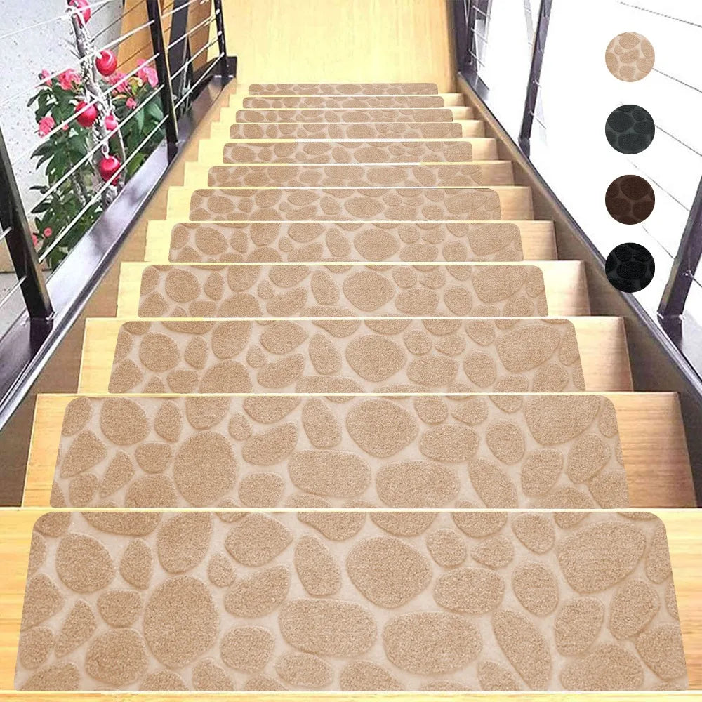 tapis antidérapant escalier motif patchwork coton duveteux adhésif moderne noir beige