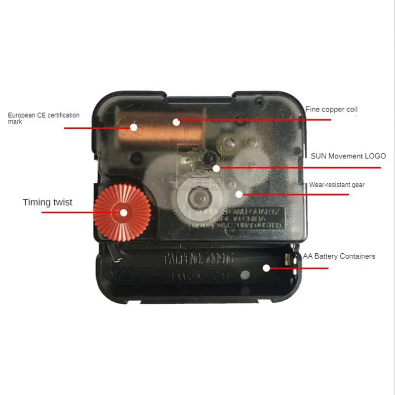 mouvement quartz horloge murale classique noir rouge gravure vis fixations aiguilles ancien bricolage kit