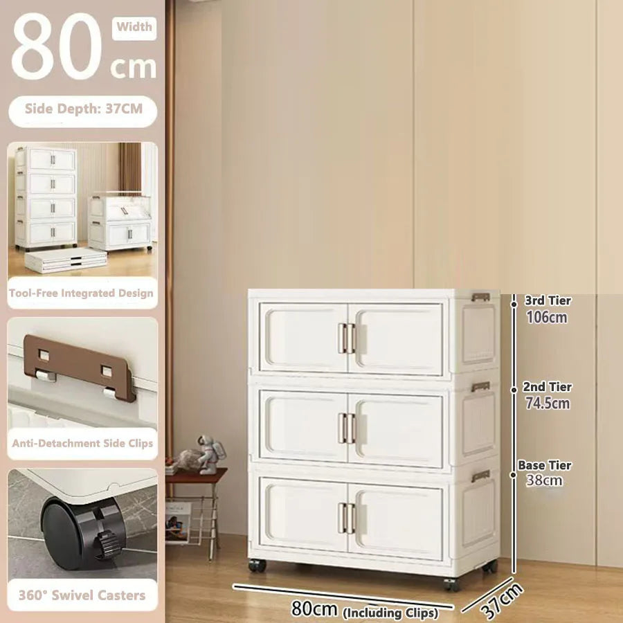 armoire rangement modulable pliable beige roulettes portes translucides jouets maison