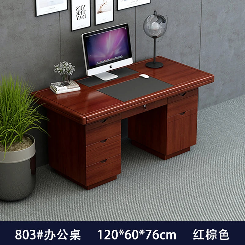 bois massif moderne marron foncé table travail informatique épuré intérieur maison
