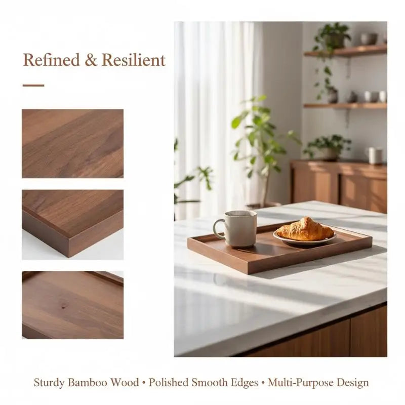 plateau service carré bois marron naturel moderne minimaliste tasse bol noix machine plante tablette