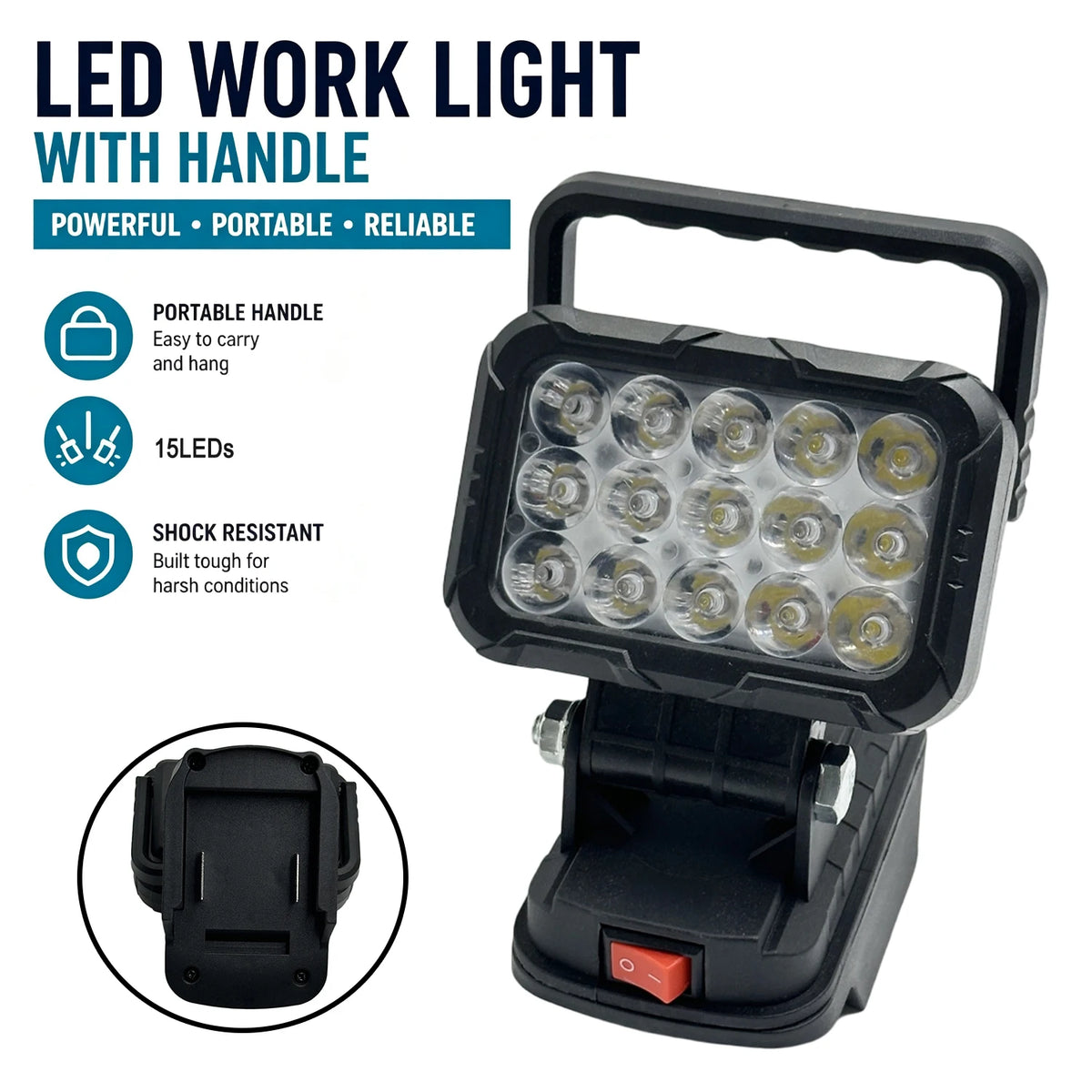 lampe travail led noir moderne interrupteur batteries makita 18v 1600lm 60w
