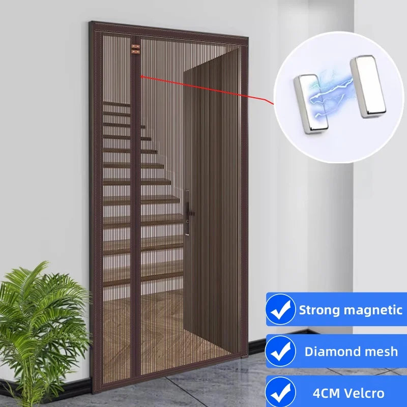 rideau porte magnétique maille diamant anti moustiques velcro gris moderne chambre ventilationécran