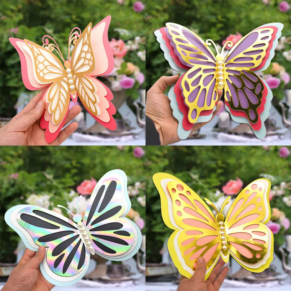 autocollant mur papillon 3d relief artisanal rose blanc doré maison festival mariage