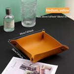 plateau rangement marron clair texture simili cuir moderne dorés respectueux environnement salon empilable double