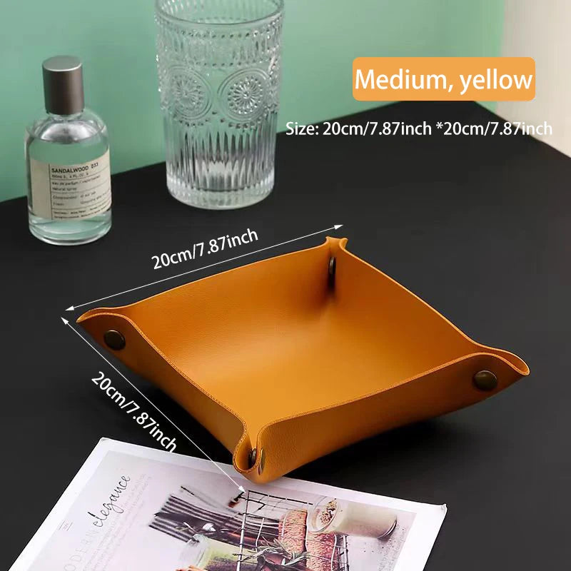 plateau rangement marron clair texture simili cuir moderne dorés respectueux environnement salon empilable double