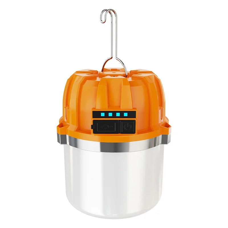 lampe camping rechargeable usb orange blanc moderne interrupteur crochet métallique led