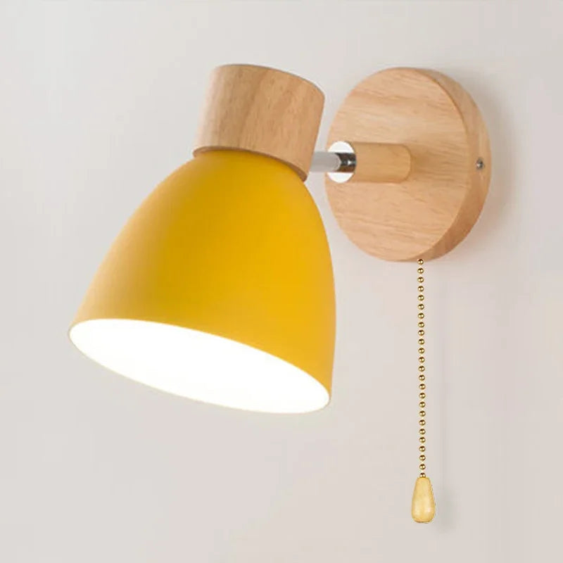 applique murale moderne bois naturel lampe intérieur salon chambre interrupteur câble