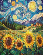 peinture numéros paysage nocturne tournesols ciel étoilé impressionniste toile diy 24 pots peinture pinceaux