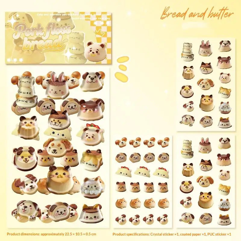 stickers 3d relief transparents pain ours bébé chat marron beige doré scrapbooking téléphone