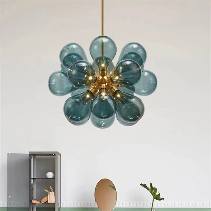 Suspension lumineuse boules vertes moderne ampoules led blanc doré floral