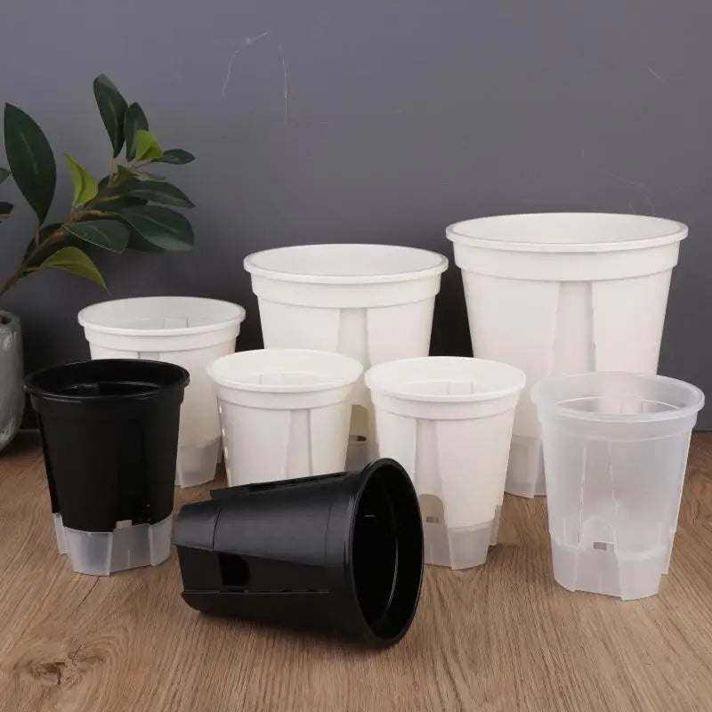 pots fleurs noirs blancs modernes couvercles perforés tailles diverses hydroponie jardinage