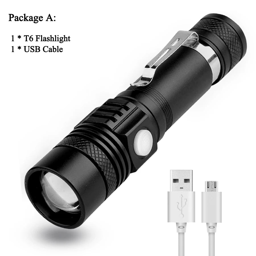 linterna led recargable alta potencia zoomable resistente al agua con modo variador camping trekking