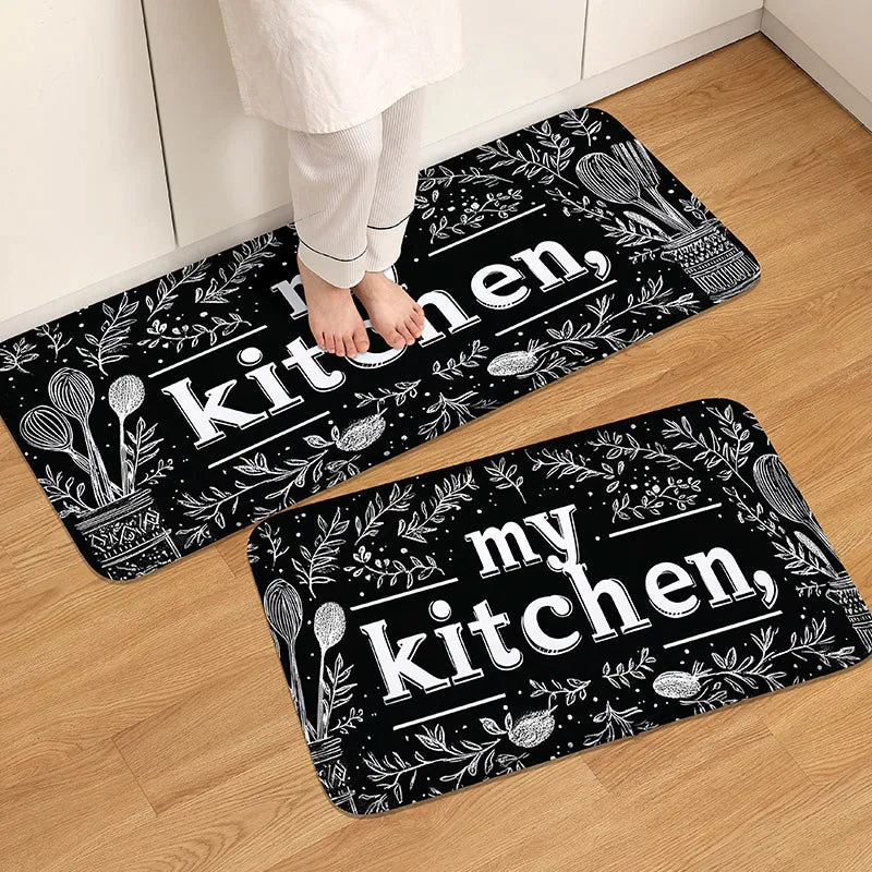 tapis cuisine noir blanc motif cuillères épices moderne intérieur antidérapant polyester flanelle 60x90cm